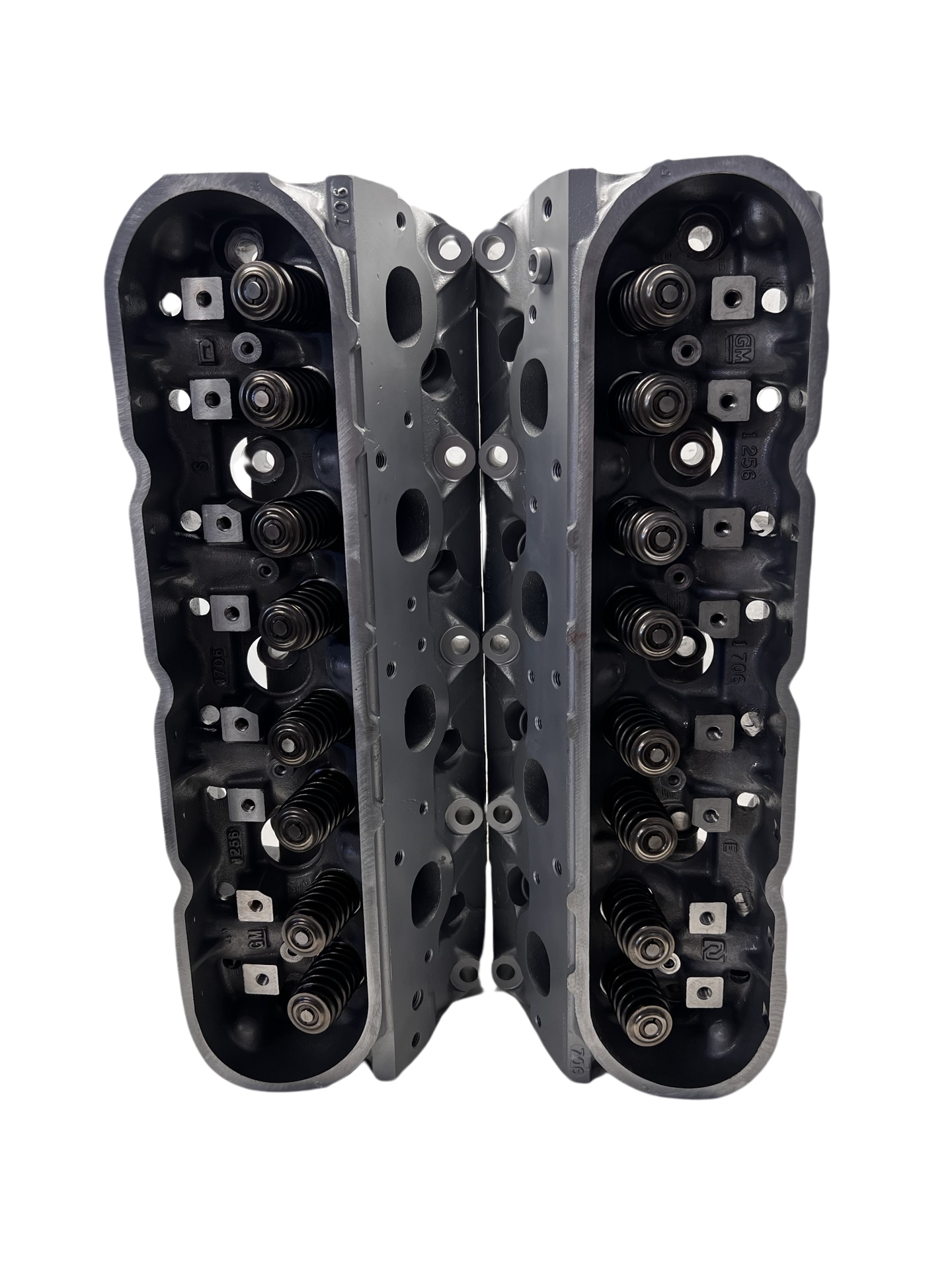 Top view of cylinder heads for a GM 4.8 / 5.3 ALUMINUM LS4 Casting #706 (SOLD IN PAIR)